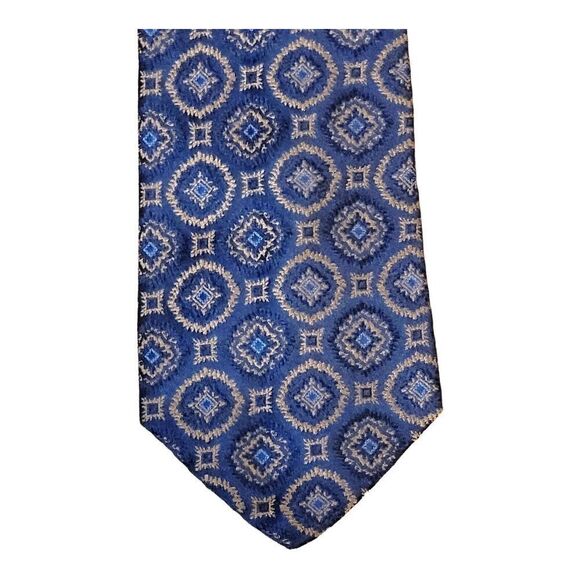 Club Room Men's Neck Tie Dark Blue Paisley 100% Silk Luxury Designer Italy - Picture 1 of 5